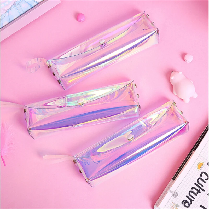

Transparent Laser Pen Bag Creative Cute Small Travel Makeup Case Women Holographic Brush Bags Student Mini Pencil Pouch
