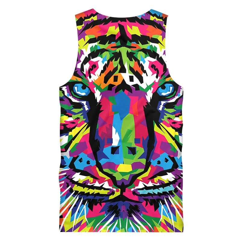 

UJWI Classic Print 3d Men Colorful mosaic tiger Sleeveless waistcoat For Men Casual Shirt Top Camisetas Masculina