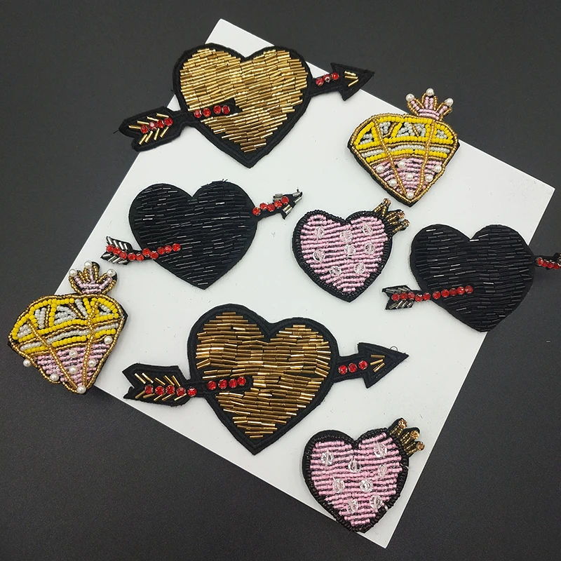 

Hand Stitched Beaded Archery Love Diamond Crown Patch Clothes Applique Sweater Shirt Shoes Hats Decorated DIY Sewing Accessories