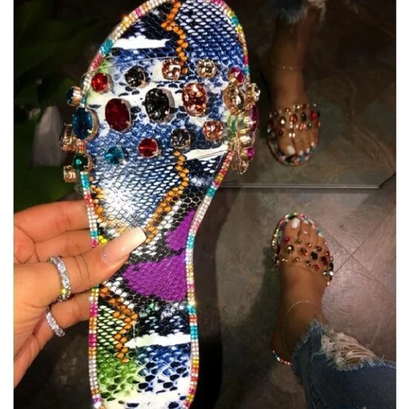 

2020 New Summer Slipper open Toe Fashion Women Slides Flats shine rhinestone crystal Casual summer outdoor Slipper 5h22