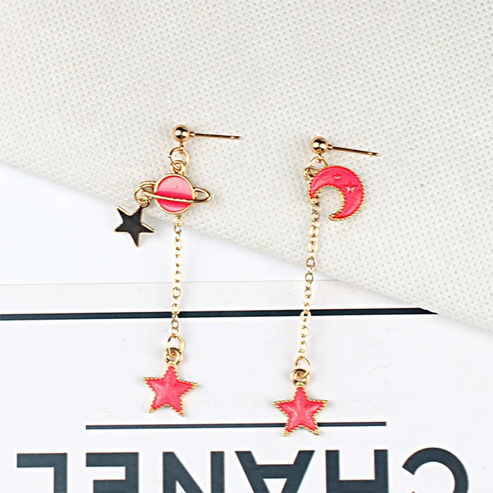 Style 18 Новые модные голубые космические вселенные серьги в виде Луны и звезды для женщин золотого цвета Вселенная планета круг Асимметричные Длинные Серьги - Окраска металла: Style 18
