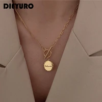 dieyuro 316l stainless steel niche design lucky round pendant metal necklace fashion irregular chain unique ot buckle jewelry
