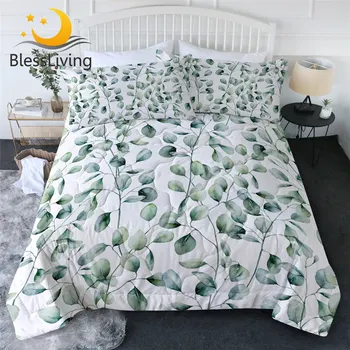 BlessLiving Green Leaf Quilt Blanket King Leaves Texture Bedding Watercolor Thin Quilt 3-Piece Branches Summer Bedspreads Queen 1