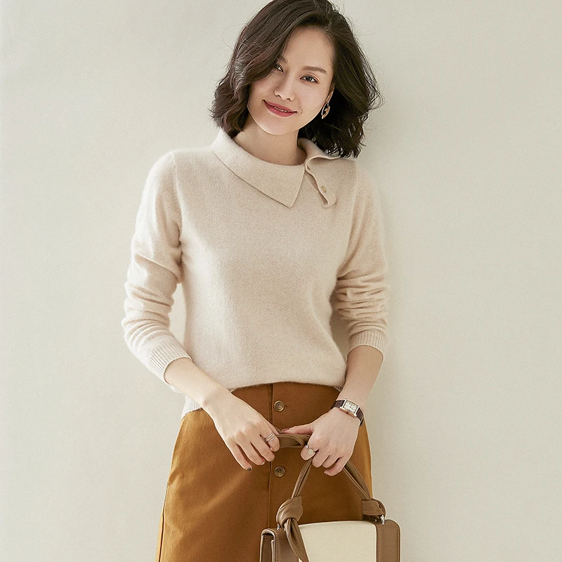 adishree 2020 woman winter 100% Cashmere sweaters autumn knitted Pullovers High Quality Warm Female thickening Turn-down Collar