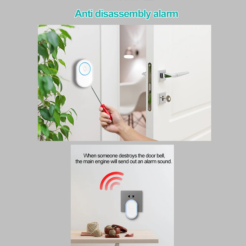 

Wireless Doorbell Kit Outdoor Doorbell Indoor Chime With LED 5Levels Volume 58Ringtones Outdoor Waterproof Door Bell Smart Home