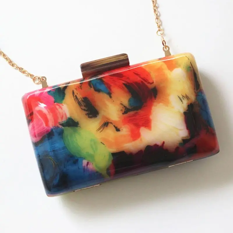 

Women Acrylic Flower Print Evening Bag Party Purse Dinner Clutch Bridal Handbag