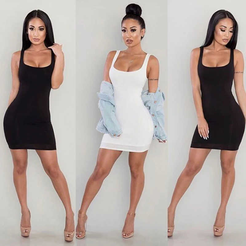 

Sexy Bodycon Summer Dress Spaghetti Strap Bandage Solid Color Tight Mini Dress Party Casual Basic Beach Dress Short Hot Sale