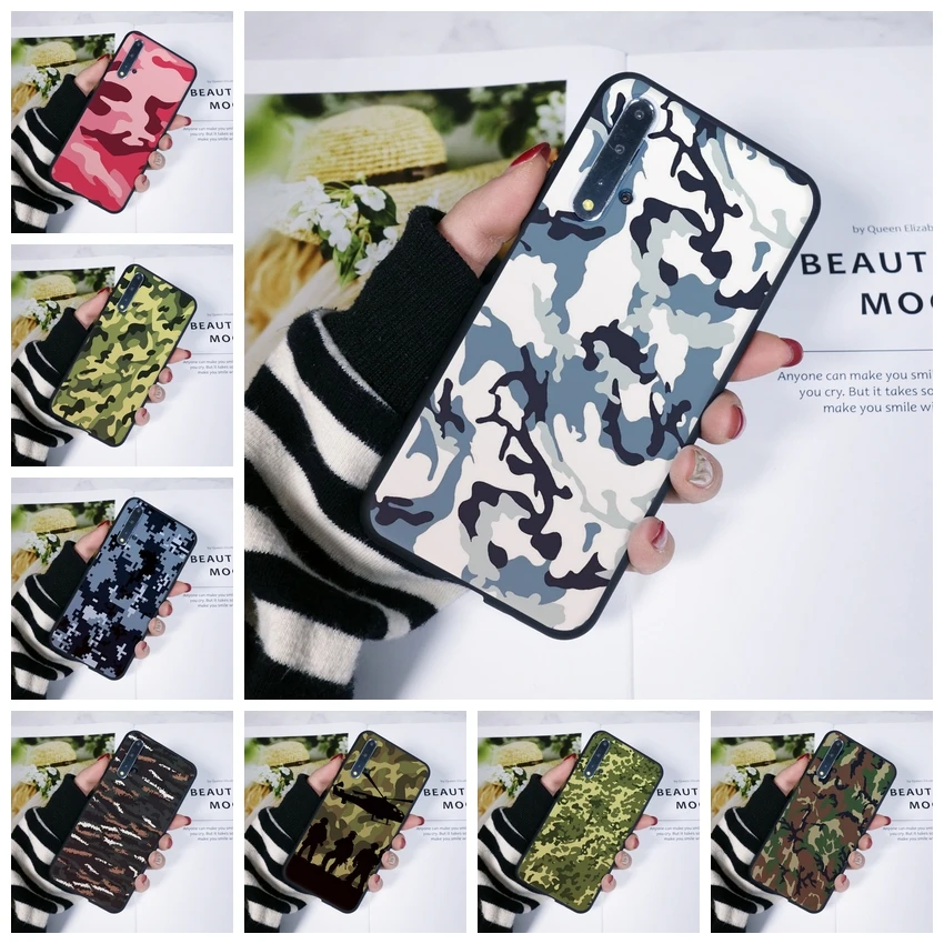 Черный Камуфляжный армейский силиконовый чехол для телефона Huawei Honor V20 8S 8A Pro