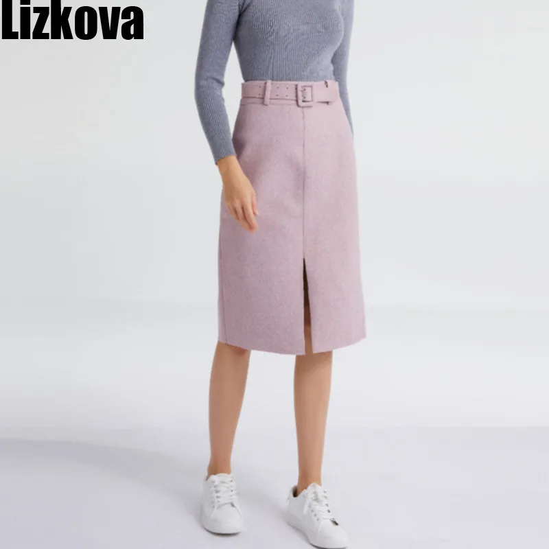 Женская юбка карандаш Lizkova розовая с высокой талией и разрезом элегантная