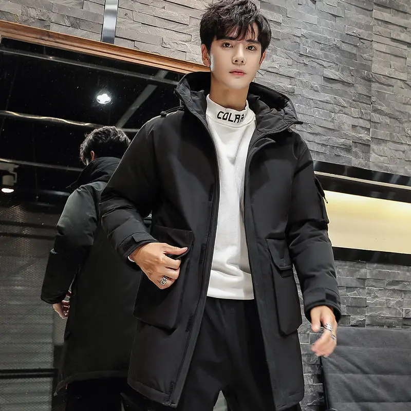 Down Padded Jacket Men's Mid-length Section 2021 New Big Pocket Trend Thickened Thick Parka Coat Warm and Handsome Winter Jacket