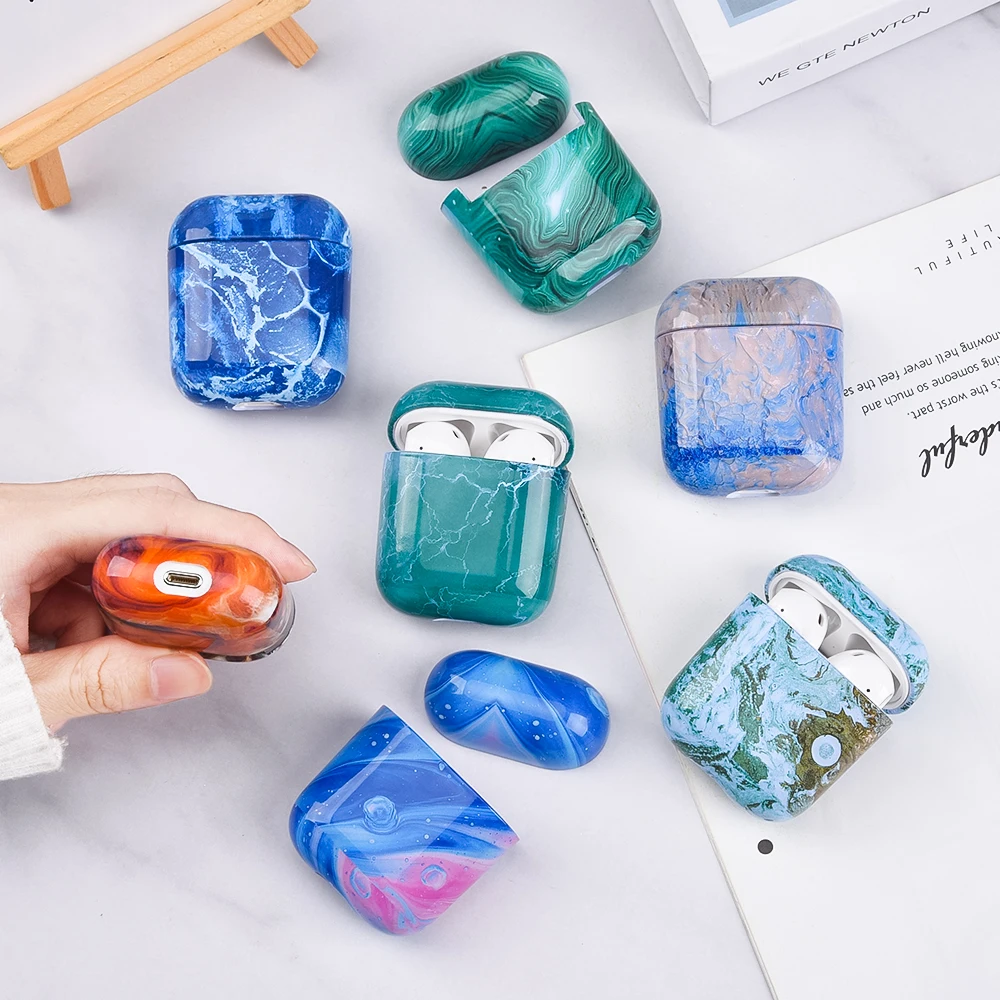 Роскошный Мраморный Жесткий Чехол для беспроводных наушников из поликарбоната