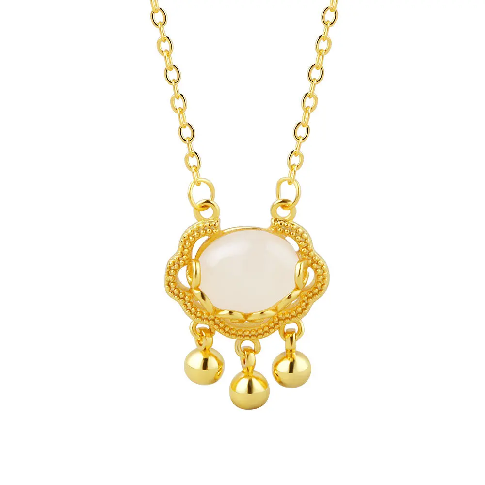 

925 Sterling Silver Women's Fashion New Jewelry High Quality Tassel Bell Gold Retro Simple Pendant Necklace 48CM Long