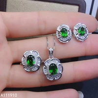 kjjeaxcmy fine jewelry 925 sterling silver inlaid natural diopside necklace ring earring fashion suit support test exquisite