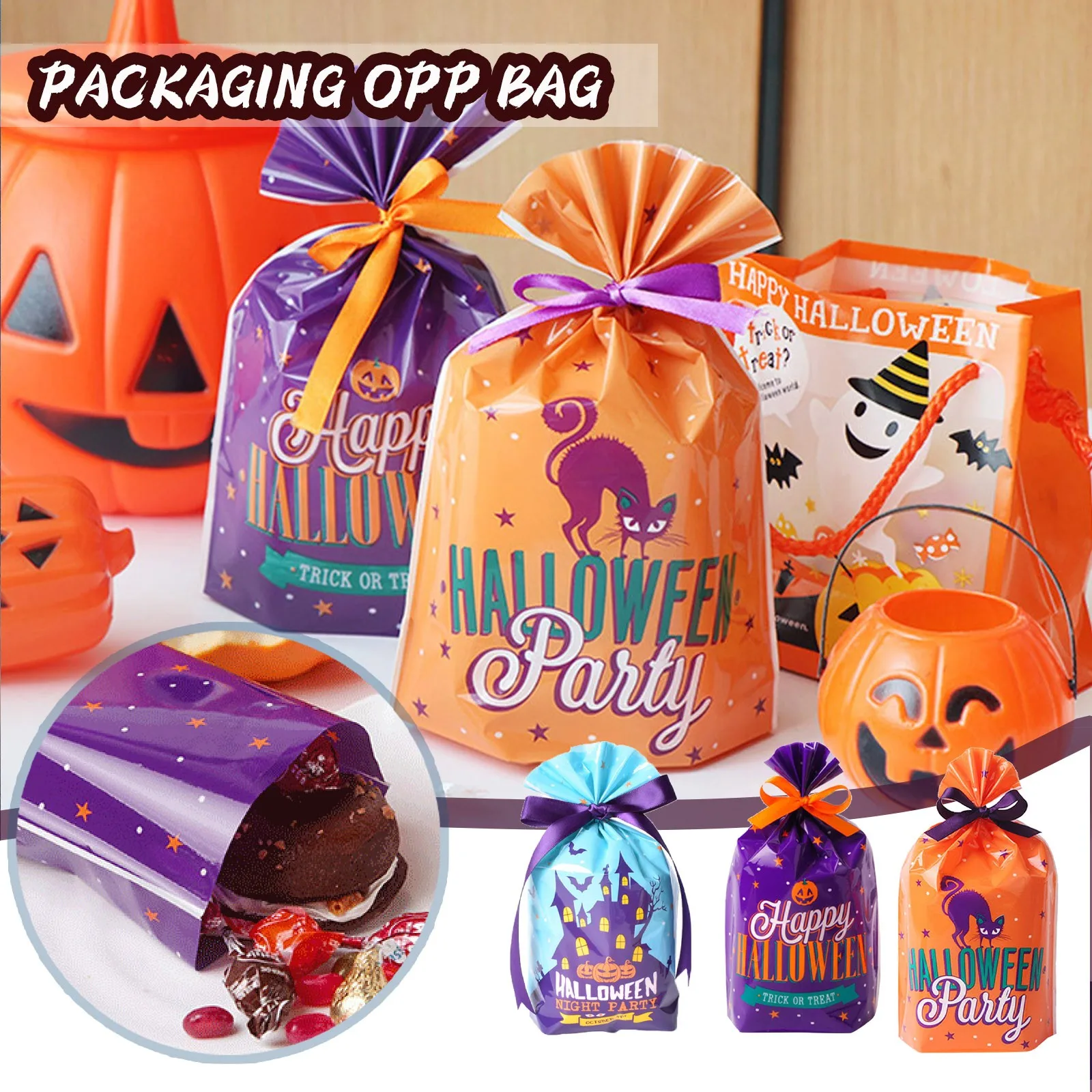 

Halloween Biscuits Opp Bag Baked Food Packaging Bag Plastic Gifts Packaging Pouches Birthday Wedding Party Candy Popcorn Pouche