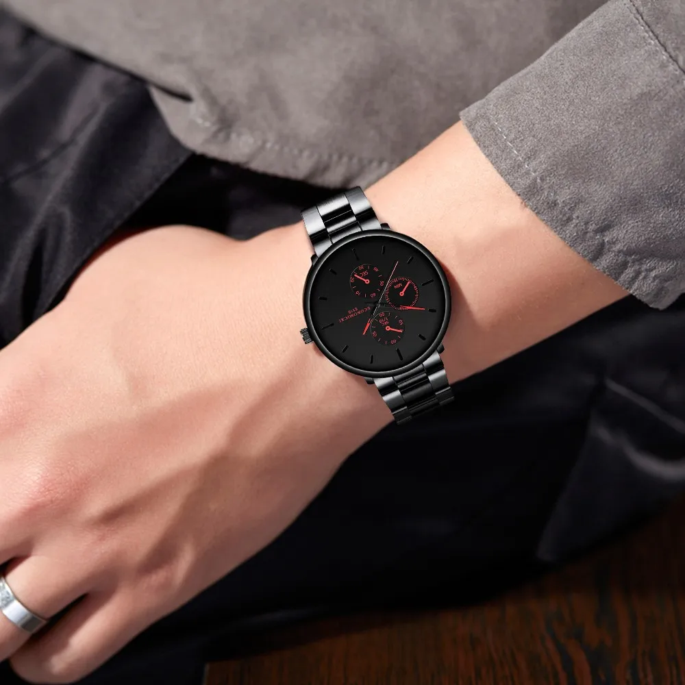 Новые модные мужские часы повседневные деловые черный ремешок из нержавеющей
