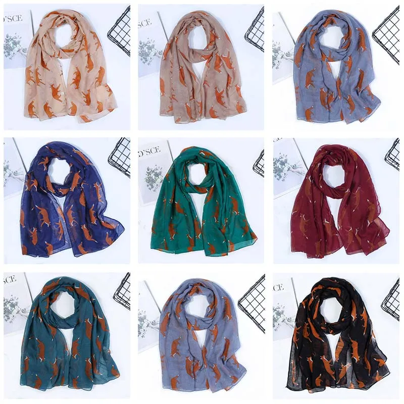 

Модный женский шарф с животным принтом лисы, Шейная шаль, палантин, модные шарфы, мягкие