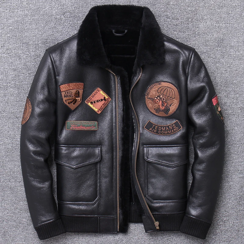 

2020 Pure Coat One Genuine Clothing Multi Target Air Force Pilot Serve Lapel Short Fund Leather And Fur Loose Real