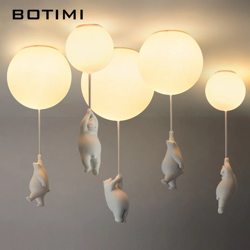 

Cartoon White Ceiling Lights With Balloon Bear For Kids Room Suspension Girls Bedroom Light Boys Surface Mounted Childern Lamps
