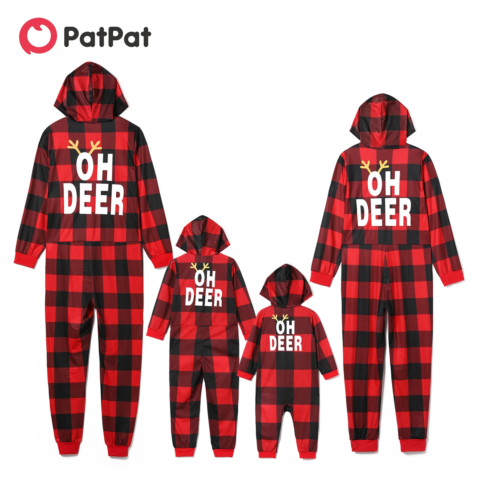 

Пижамный комплект с капюшоном и длинным рукавом, в красную клетку