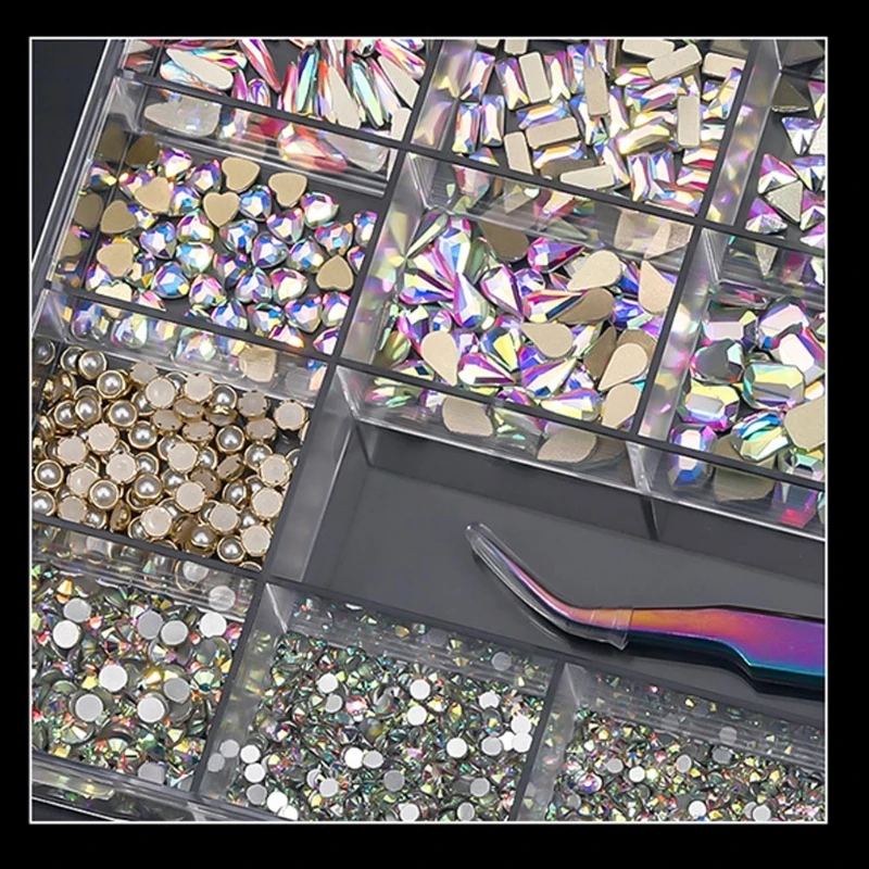 

R3MF cRhinestones for Nails Crystal Nail Rhinestones Round Beads Flatback Glass Gems Stones Multi Shapes Rhinestones