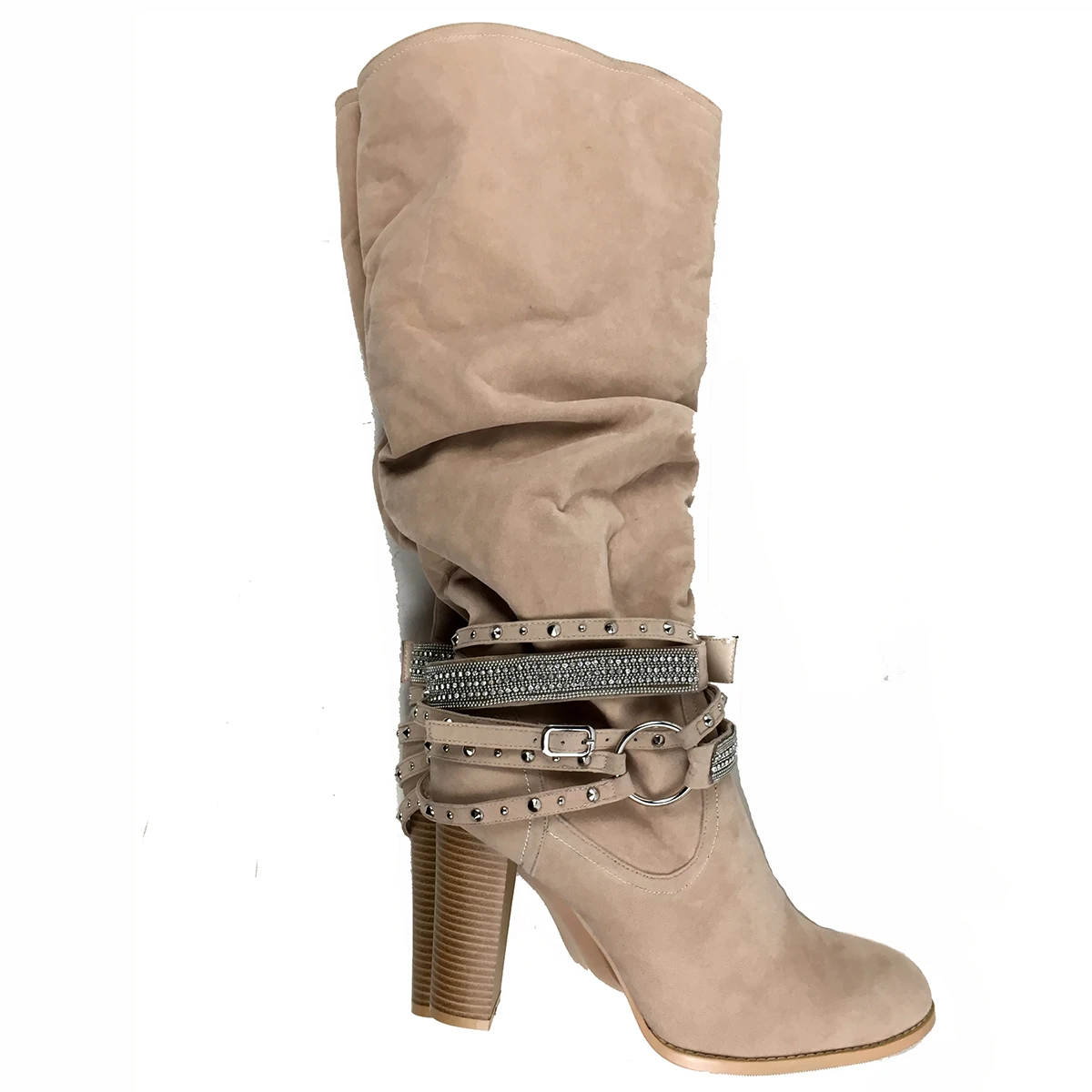 Женская обувь круглый носок ботфорты на высоком каблуке с украшением в виде