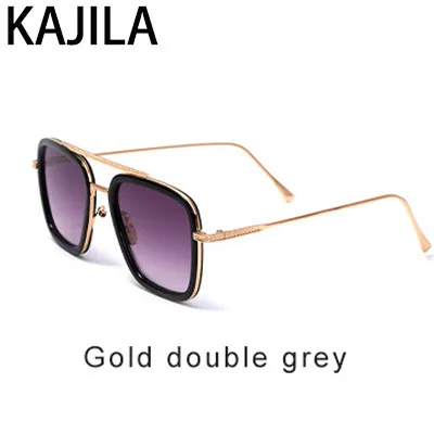 Gold Double Gray Lentes Tony Stark Солнцезащитные очки Мужские брендовые дизайнерские ретро квадратные стимпанк Железный человек солнцезащитные очки для женщин UV400 очки - Цвет линз: Gold Double Gray