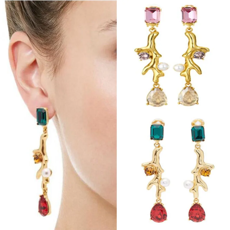 CSxjd роскошный дизайн форма коралла хрустальные жемчужные клипсы для ушей без