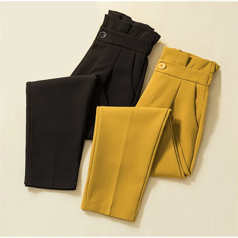 Элегантные однотонные брюки до щиколотки размера плюс с поясом и оборками на