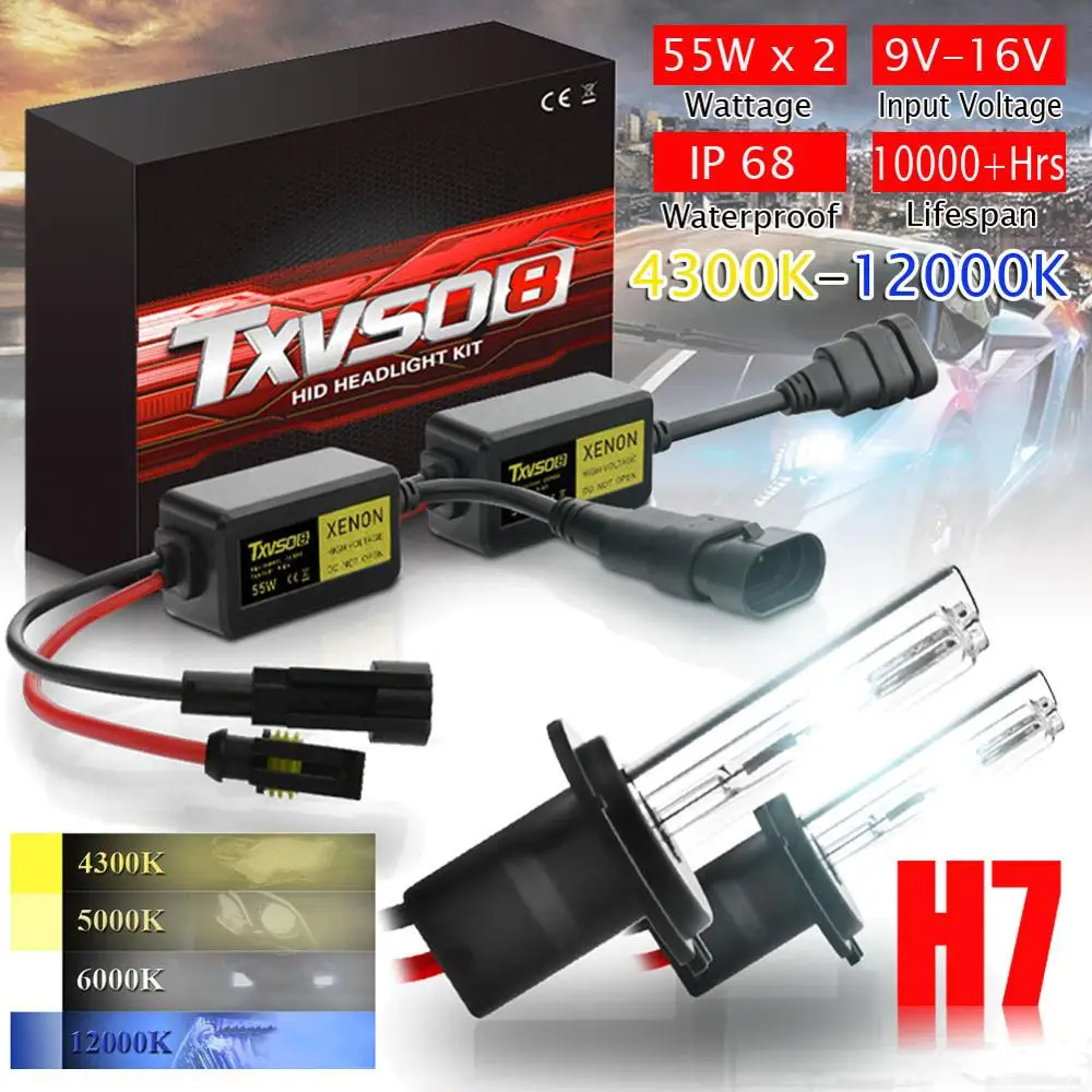 

55W HID Xenon Light Bulb H7 12V Auto Car Headlight Lamp 4300K 5000K 6000K 12000K Single Beam for Low or High Beam Headlights KIt