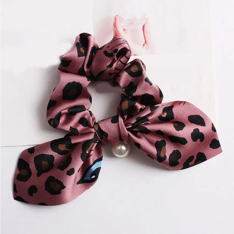 Леопардовый ободок для волос ретро бант с кроличьими ушками резинки жемчужным