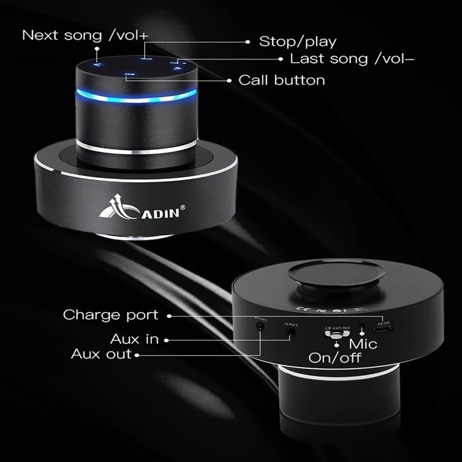 Original Adin 26w Metal Vibration Speaker Bluetooth Touch Stereo Bass Wireless Subwoofer Mic Portable Music Speakers For Phone