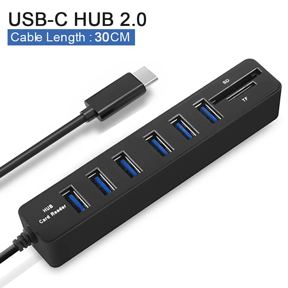 30cm USB-C HUB 2.0 Usb-концентратор 3,0 Мульти USB 3,0 концентратор разветвитель порт 3/6 несколько USB концентратор SD кардtf Кардридер высокоскоростной USB комбо для компьютера ноутбука - Цвет: 30cm USB-C HUB 2.0