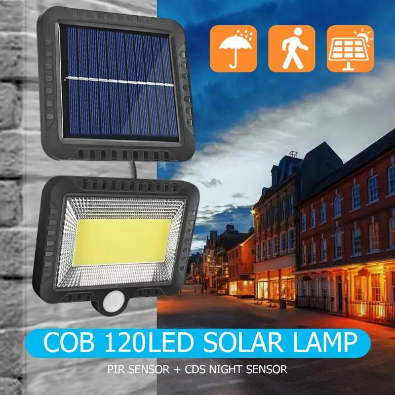 COB 100LED открытый Солнечный настенный светильник PIR датчик движения Солнечная лампа водонепроницаемый инфракрасный датчик садовый светильник водонепроницаемый садовый светильник