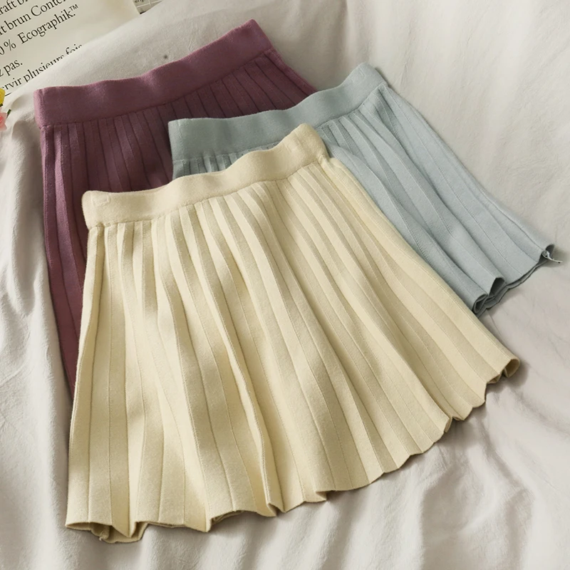 Осенне зимняя трикотажная плиссированная юбка для женщин 2020 женская короткая