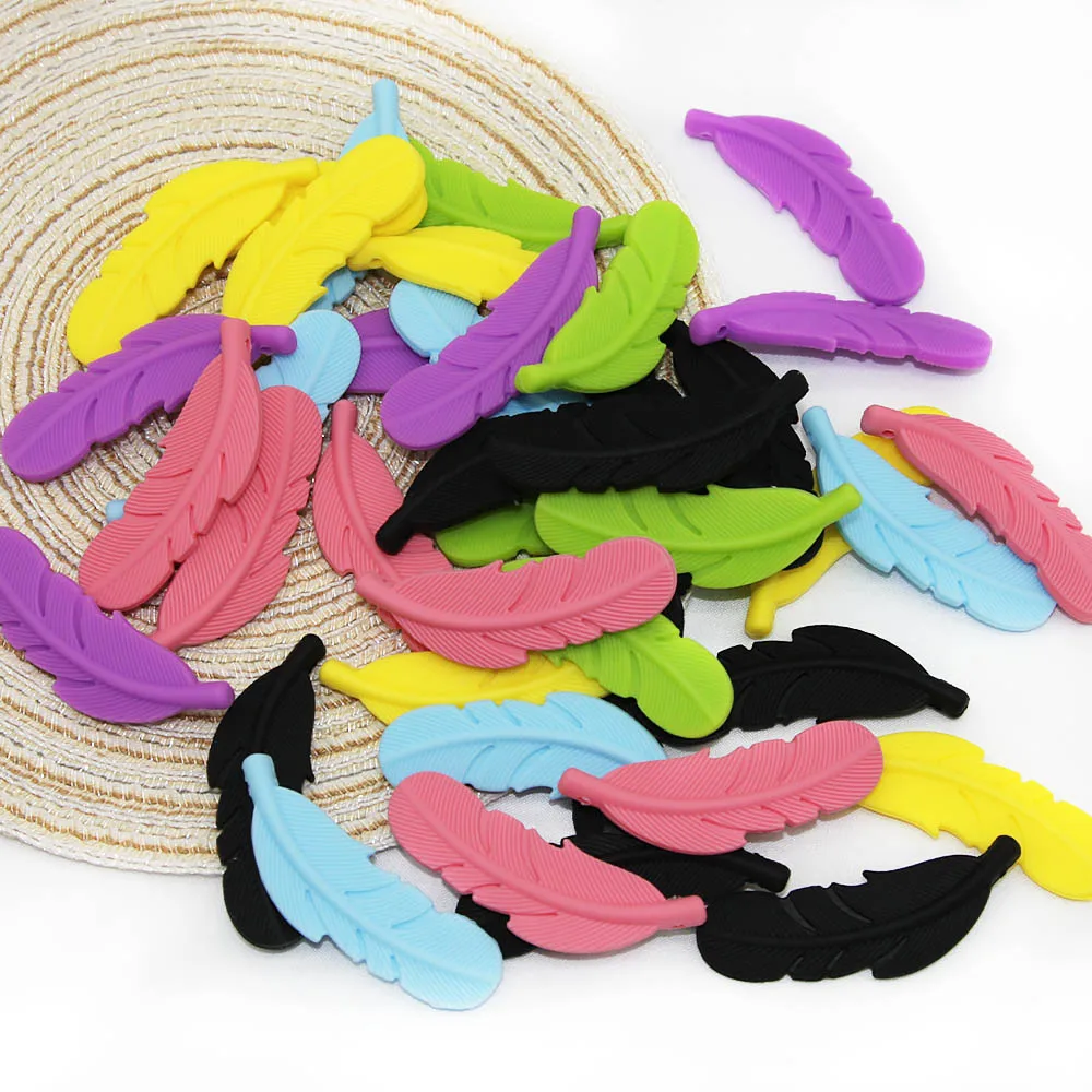 Nette-Idee 10PCs Silikon Perlen Feder Beißring BPA Frei DIY Infant Zahnen Halskette Nagetier Anhänger Schmuck Pflege Dusche – Detail 8