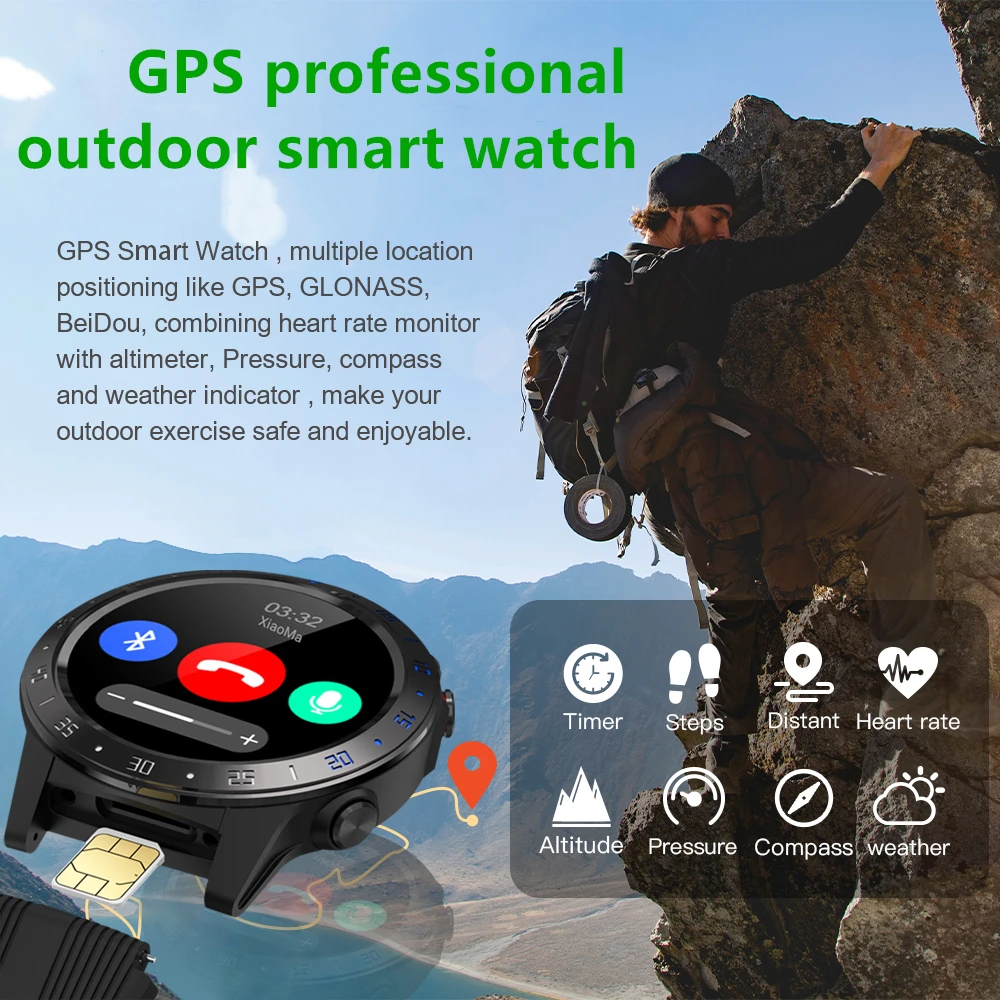 Спортивные GPS умные часы с барометром высотомер Компас пульсометр шагомер SIM