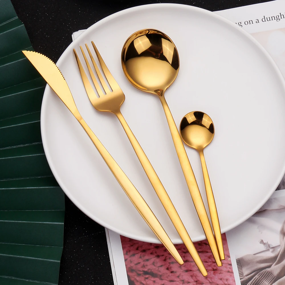 

Mirror Gold Cutlery Set Tableware Stainless Steel Kitchen Utensils Sliver Dinnerware 4Pcs Knife Fork Spoon For Home Flatware