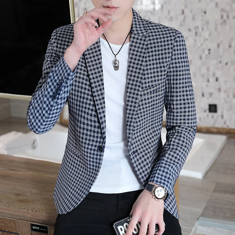 

DYB&ZACQ Joker Suit Male Casual Korean Version Handsome Trend Checked Small Suit Two Grain Button Fashion on The West Coat