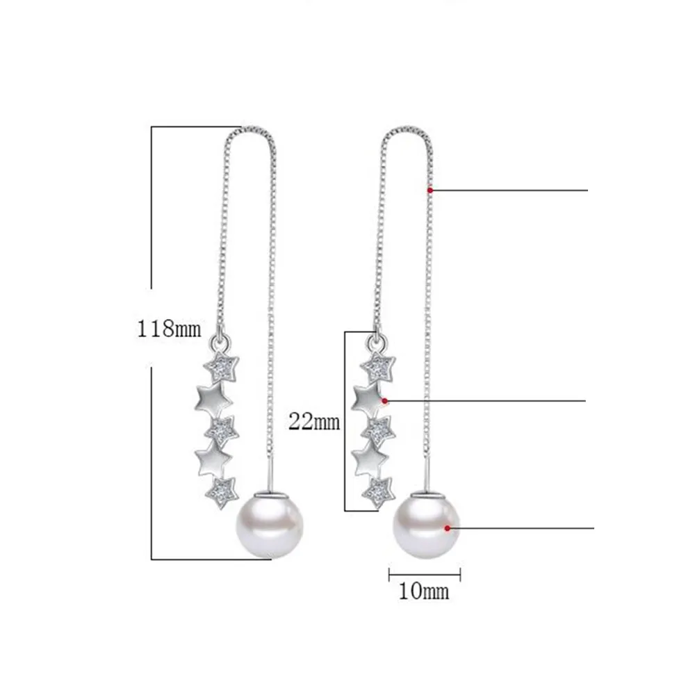 

925 Sterling Silver New Woman Jewelry Cubic Zirconia Pearls Leaves Cutout Tassel Earrings Long Section