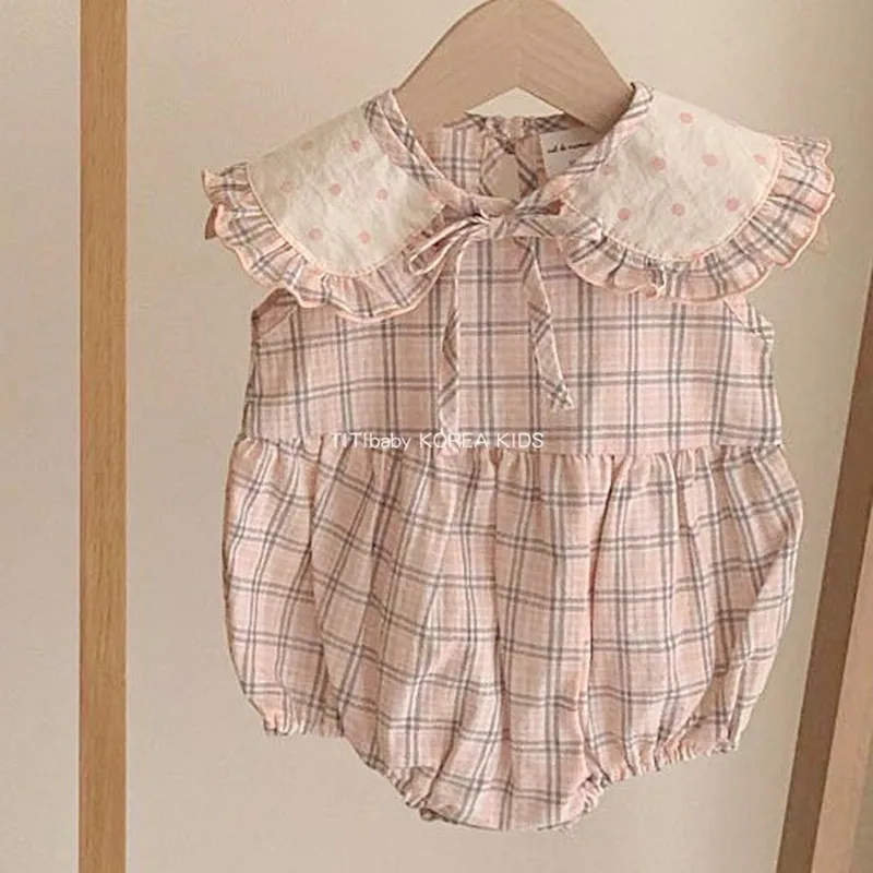 

Newborn Infant Baby Girl Plaid Romper Toddler Girl Ruffle Sleeveless Jumpsuit One Piece Kid Cute Sunsuit Children Summer Clothes