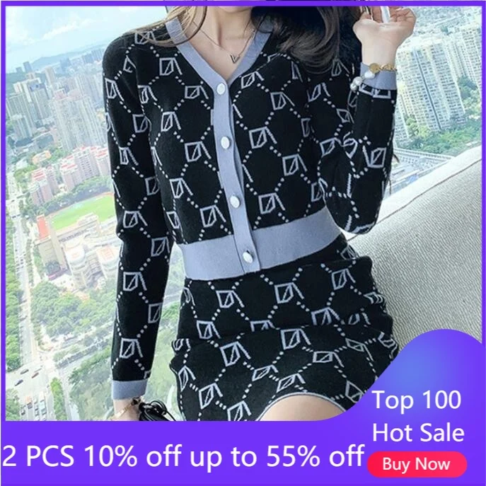 

Женские комплекты, Осенний элегантный кардиган + юбка, женская одежда, элегантные женские костюмы