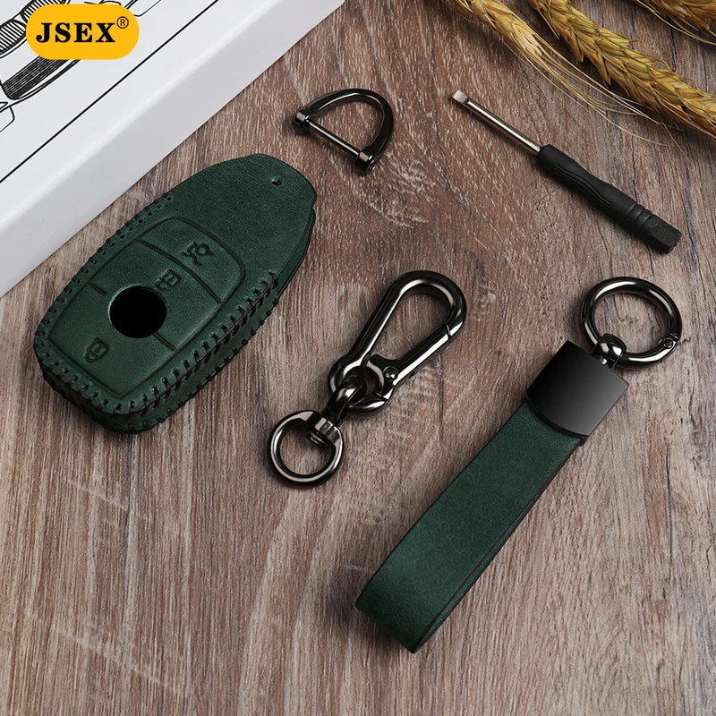 

JSEX Leather Car Key Case Cover For Mercedes Benz A B C S Class W203 W211 W204 CLS CLK W213 CLA AMG keychains holder Men women