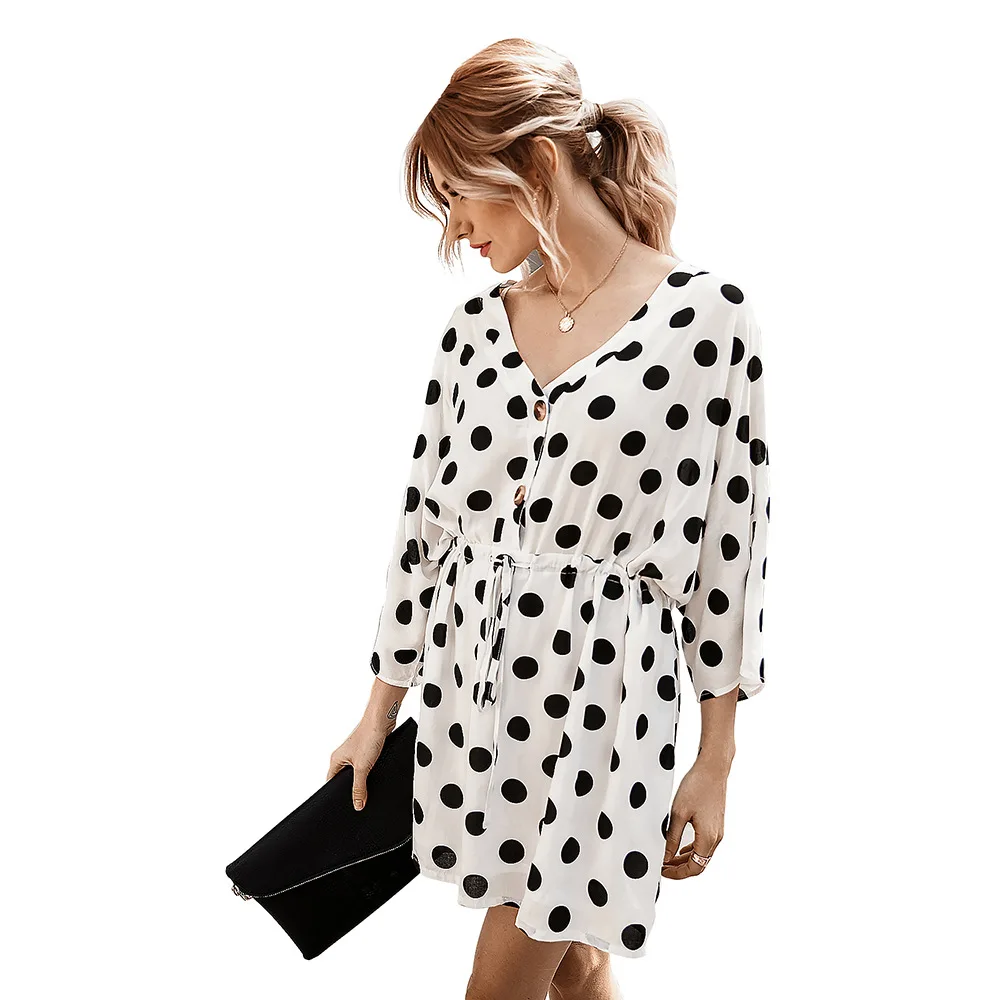 

Women's big wave point dress 2020 summer V-neck sexy skirt dress for women