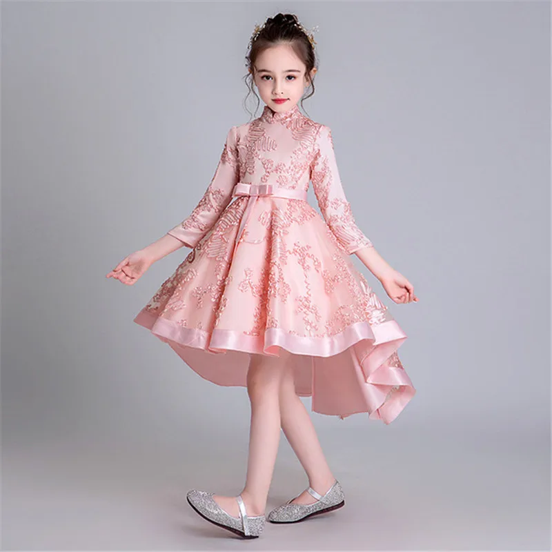 pink Платья для девочек; Новинка г.; свадебное платье принцессы; Одежда для девочек; кружевное праздничное платье без рукавов с вышивкой; детское платье для девочек - Цвет: pink
