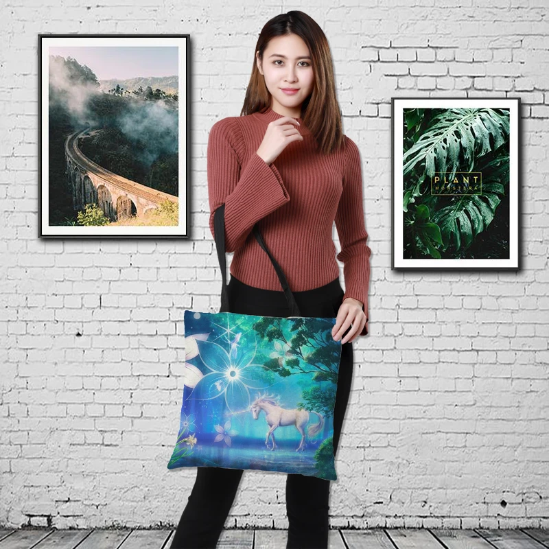 Индивидуальная женская сумка двухсторонняя Льняная с принтом тоут для дам