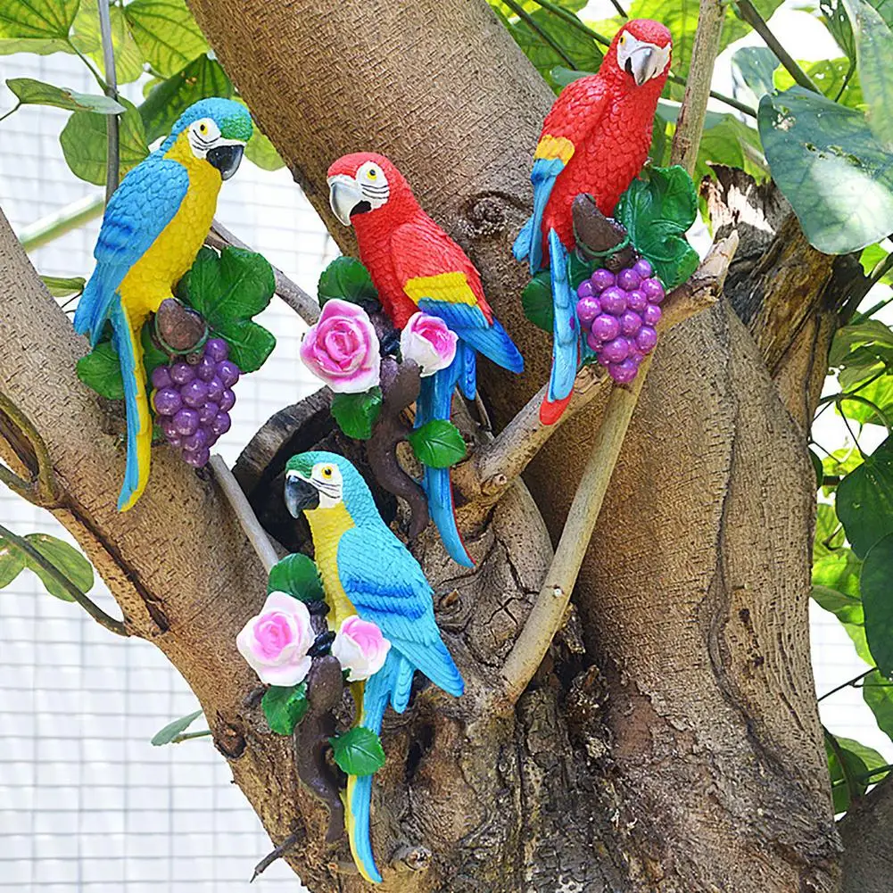 

Подвесная статуя попугая, садовый декор, птица, скульптура, дерево, декоративная статуя из смолы, Настенная подвесная крючок для детской