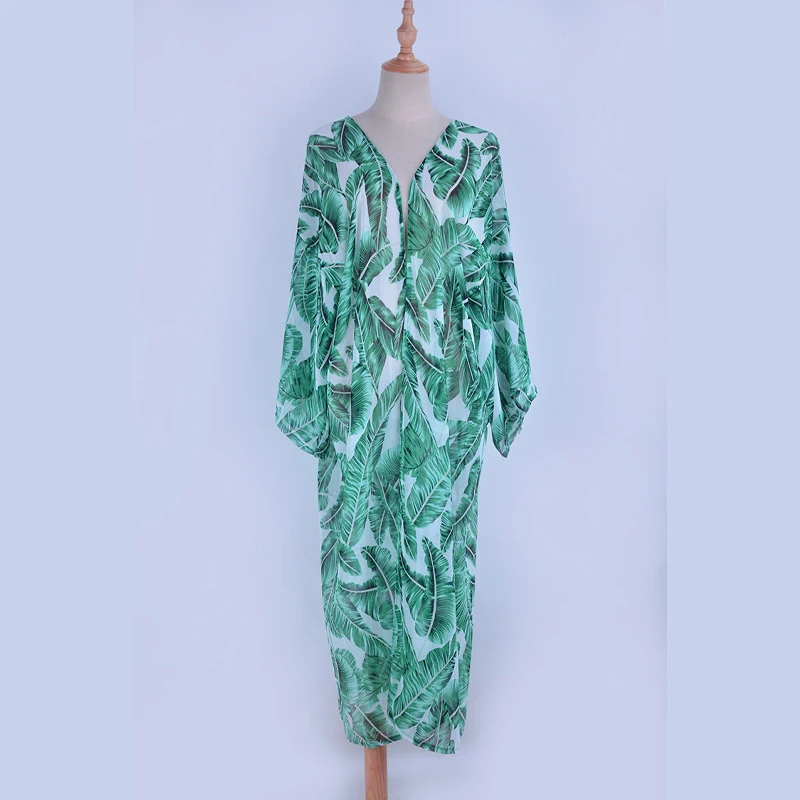 

Women Swimsuit Cover Ups 2021 Chiffon Green Beach Jacket Sunscreen Clothing Cardigan Vacation Sexy Bikini Coverall Summer Dress