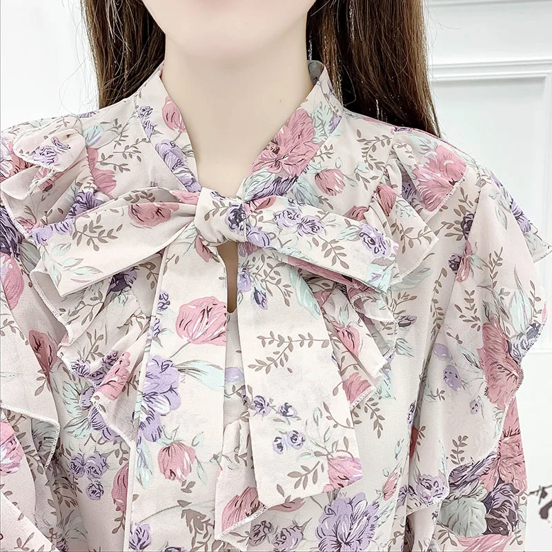 

Autumn Brim Floral Chiffon Top Blouse & A Line Short Skirt Broken Beautiful Outfit Women 2 Pcs Clothing Set Vestido Leisure