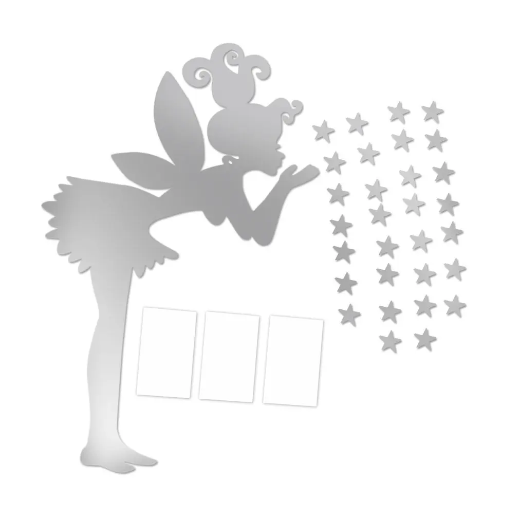 Ангел волшебная фея и звезды 3D Зеркальная Наклейка на стену декор для детских