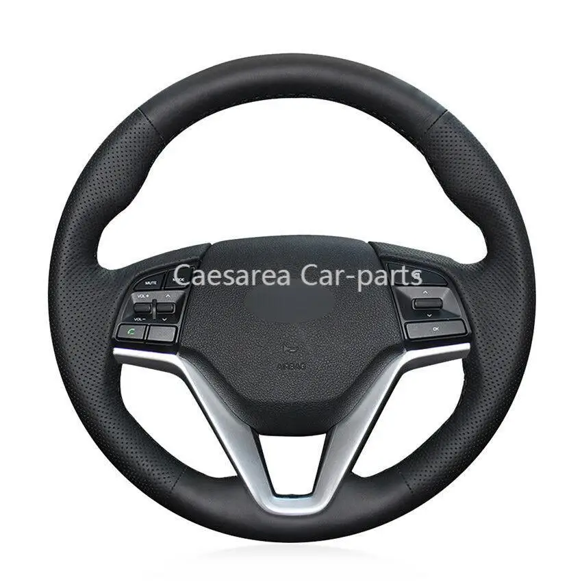 

For Hyundai Tucson 2015-2019 car steering wheel cover black leather hand-stitch